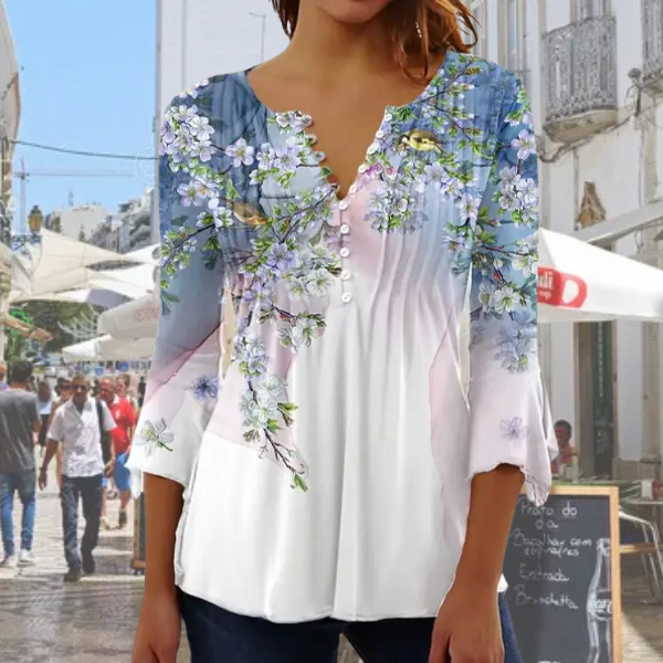 Sofia™ | Luftig Blommig Blus med Elegant V-ringning