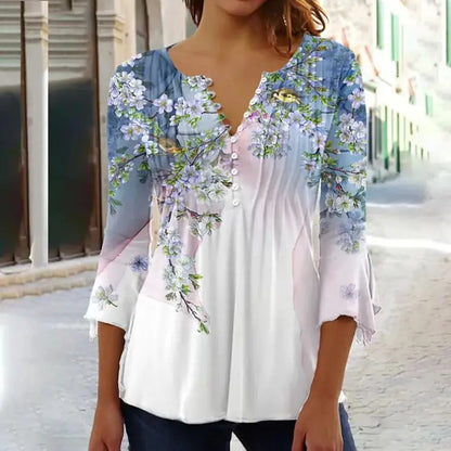 Sofia™ | Luftig Blommig Blus med Elegant V-ringning
