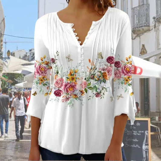 Sofia™ | Luftig Blommig Blus med Elegant V-ringning
