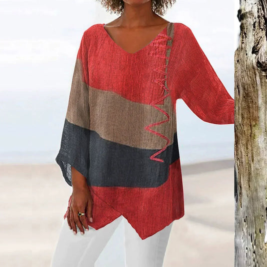 Helene | Stilren Color Block-topp med V-ringning
